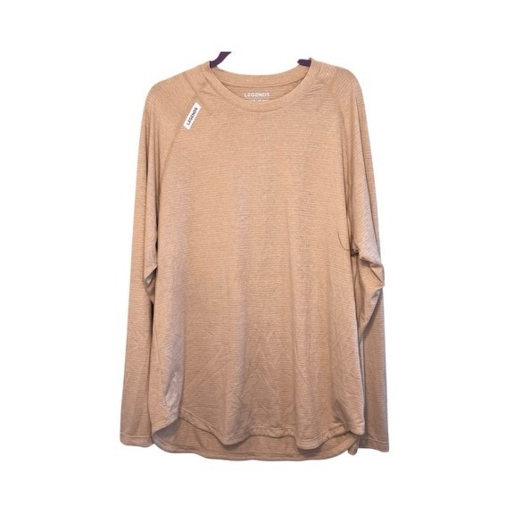 Legends Enzo Long Sleeve‎ Performance Tee Tan Striped Wicking Crewneck XXL